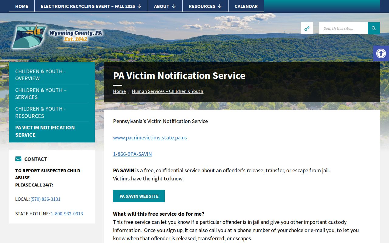 Wyoming County PA SAVIN PIN and repeat call instructions