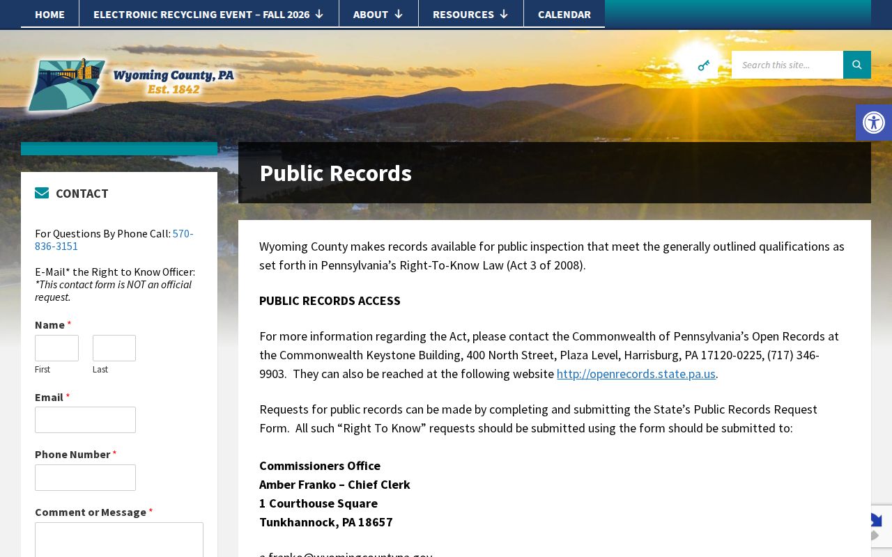 Wyoming County release mugshot records request officer and form information